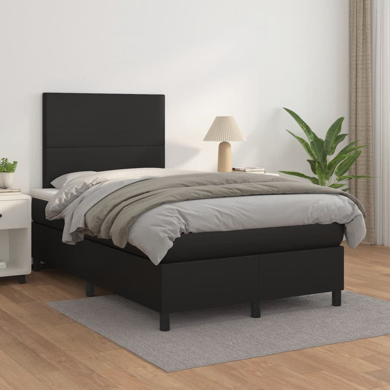Pat box spring cu saltea, negru, 120x190 cm, piele ecologică