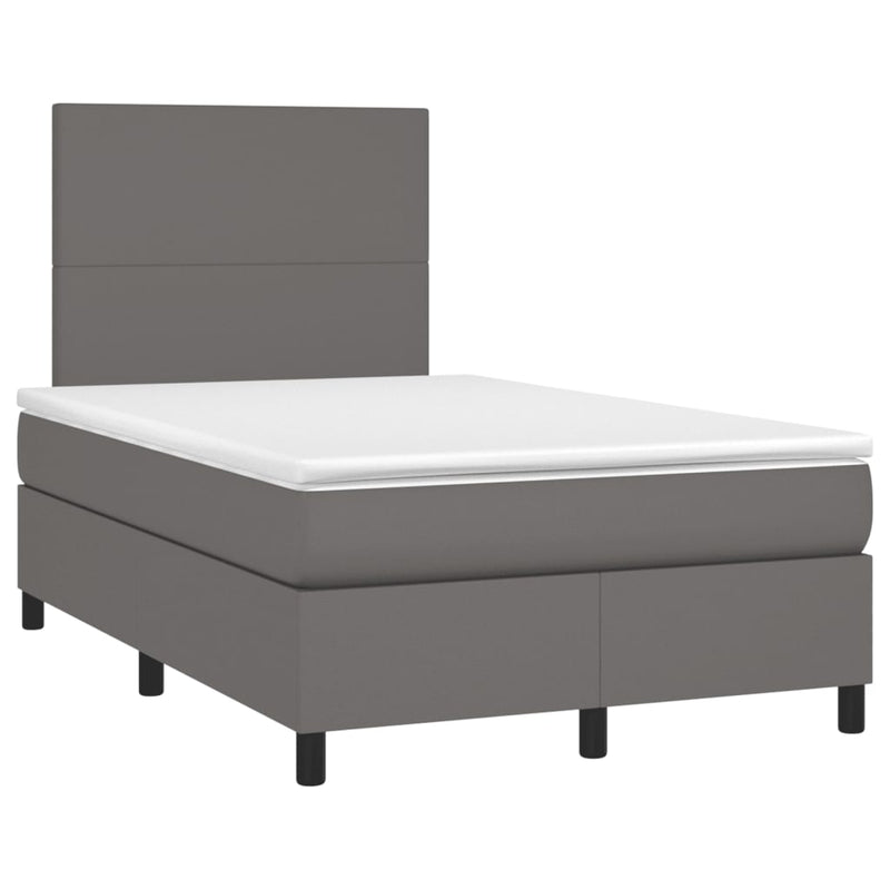 Pat box spring cu saltea, gri, 120x190 cm, piele ecologică