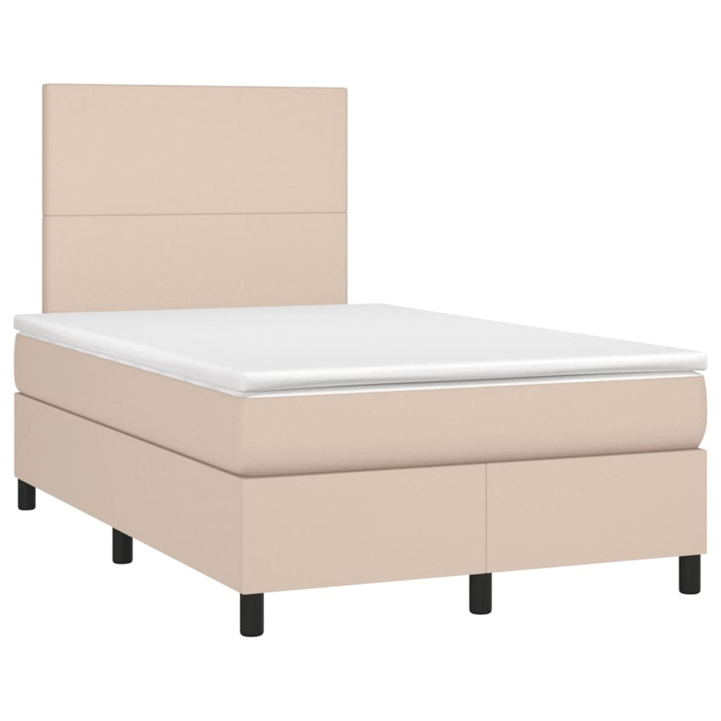 Pat box spring cu saltea, cappuccino, 120x190cm piele ecologică
