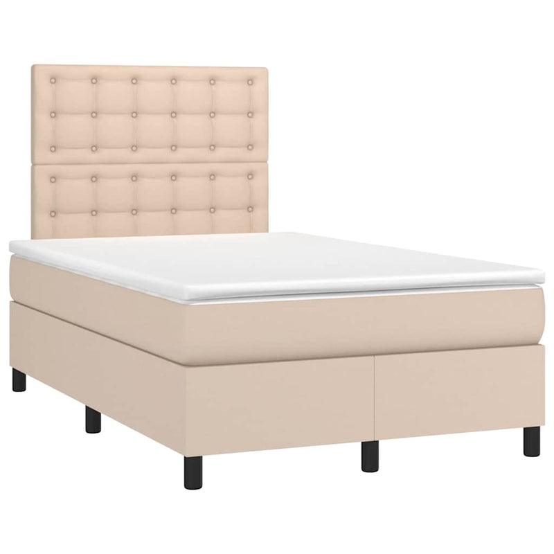 Pat box spring cu saltea, cappuccino, 120x190cm piele ecologică