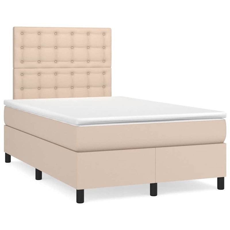Pat box spring cu saltea, cappuccino, 120x190cm piele ecologică