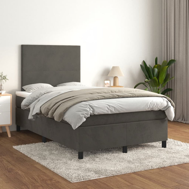 Pat box spring cu saltea, gri închis, 120x190 cm, catifea