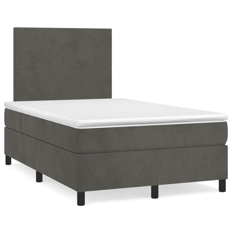 Pat box spring cu saltea, gri închis, 120x190 cm, catifea