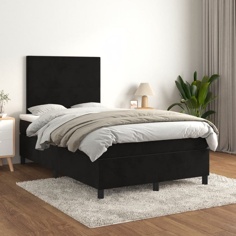 Pat box spring cu saltea, negru, 120x190 cm, catifea