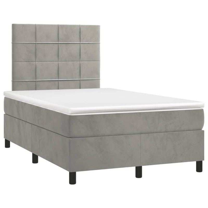 Pat box spring cu saltea, gri deschis, 120x190 cm, catifea