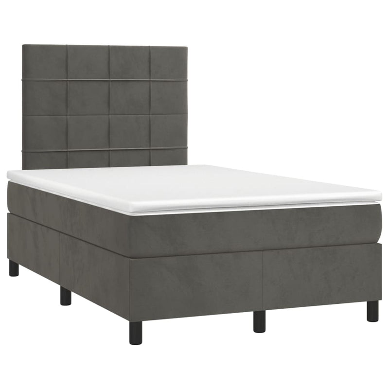 Pat box spring cu saltea, gri închis, 120x190 cm, catifea