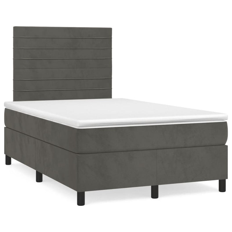 Pat box spring cu saltea, gri închis, 120x190 cm, catifea