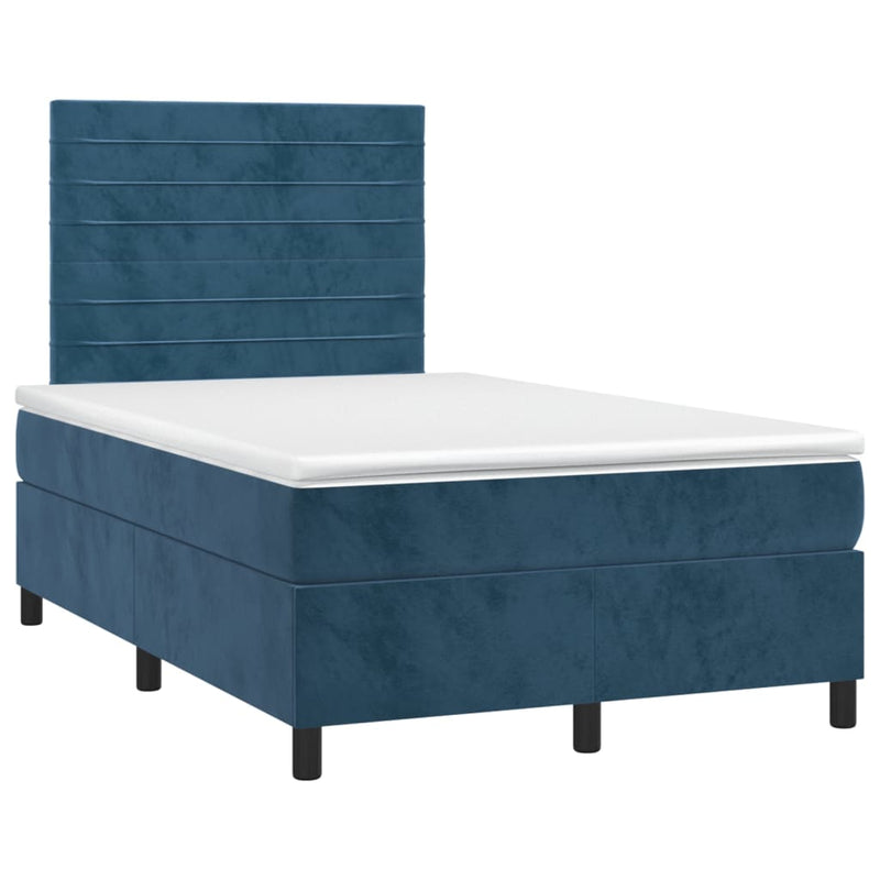 Pat box spring cu saltea, albastru închis, 120x190 cm, catifea