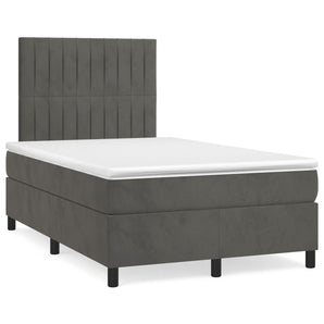 Pat box spring cu saltea, gri închis, 120x190 cm, catifea