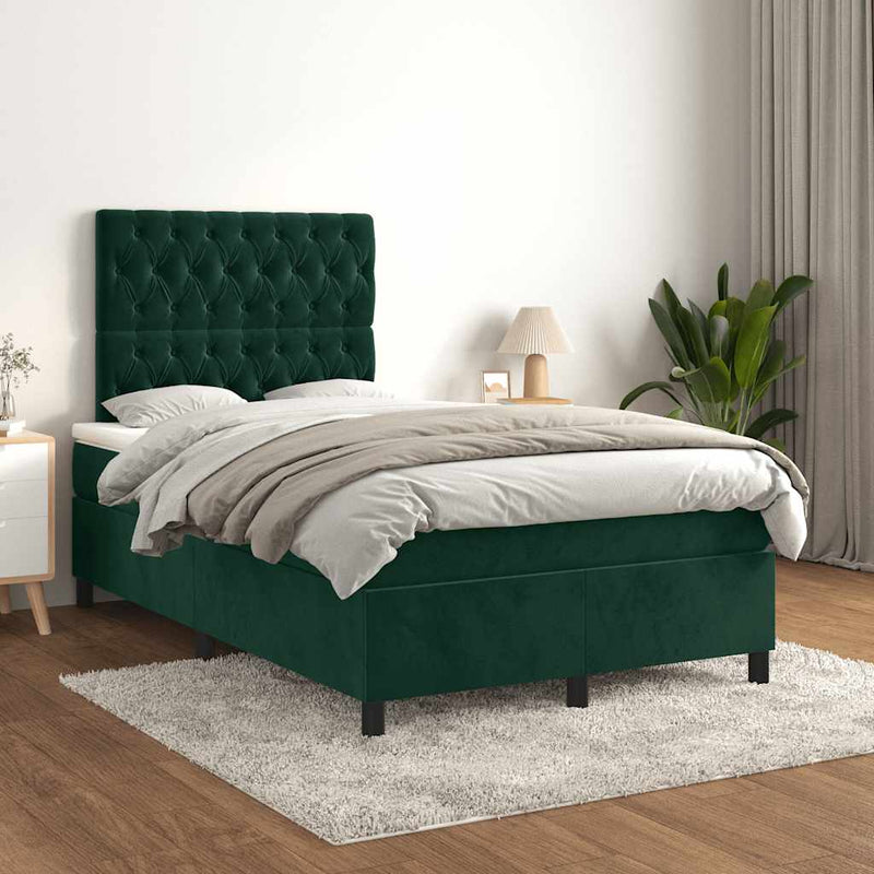 Pat box spring cu saltea, verde închis, 120x190 cm, catifea