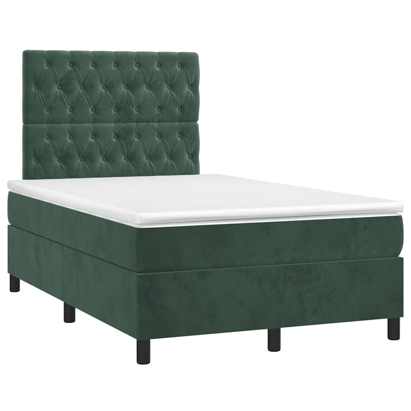 Pat box spring cu saltea, verde închis, 120x190 cm, catifea