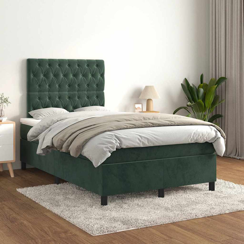 Pat box spring cu saltea, verde închis, 120x190 cm, catifea