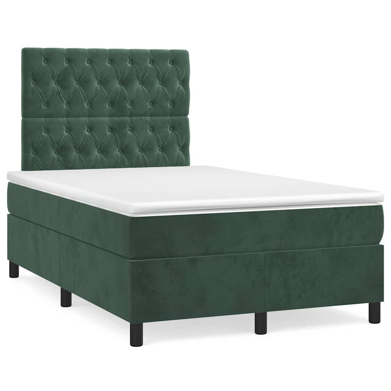 Pat box spring cu saltea, verde închis, 120x190 cm, catifea