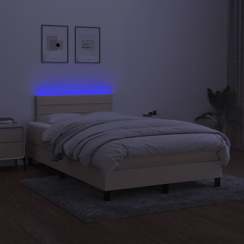 Pat cu arcuri, saltea și LED, crem, 120x190 cm, textil