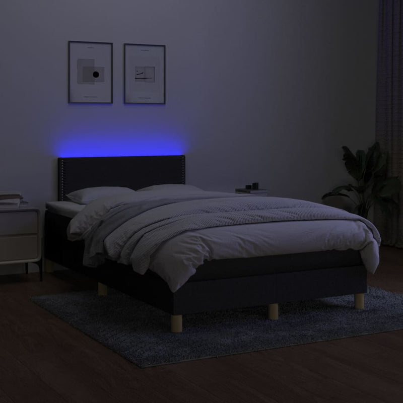 Pat cu arcuri, saltea și LED, negru, 120x190 cm, textil