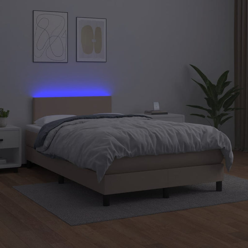 Pat cu arcuri, cu saltea și LED cappuccino 120x190 cm piele eco