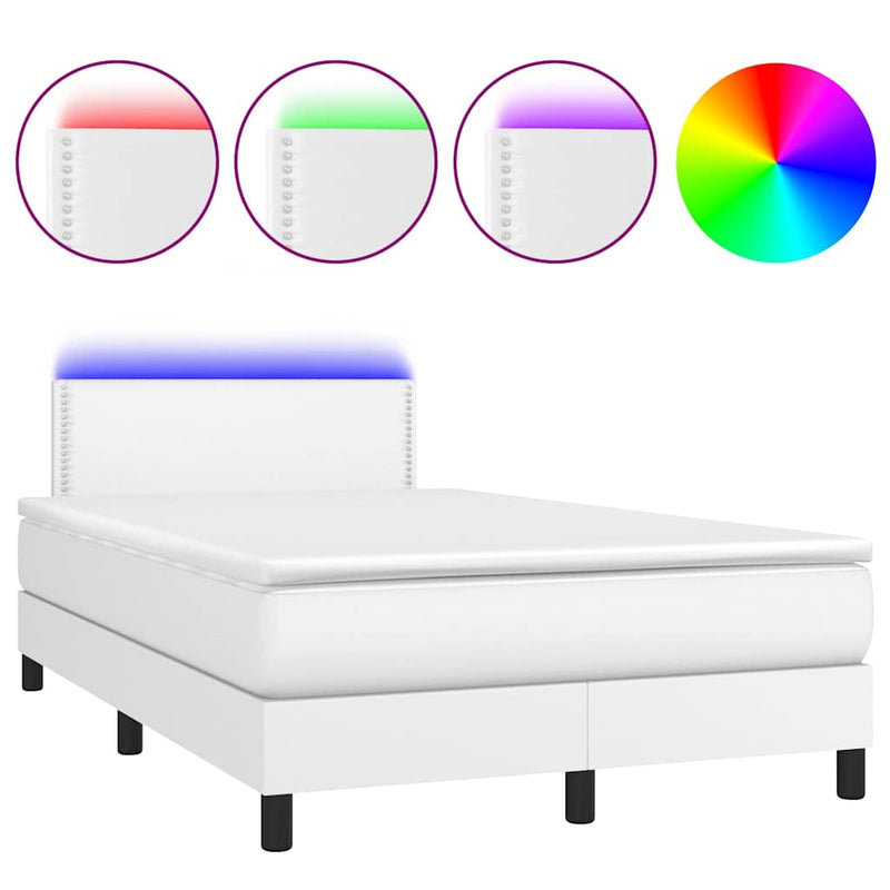 Pat cu arcuri, cu saltea și LED, alb, 120x190 cm, piele eco