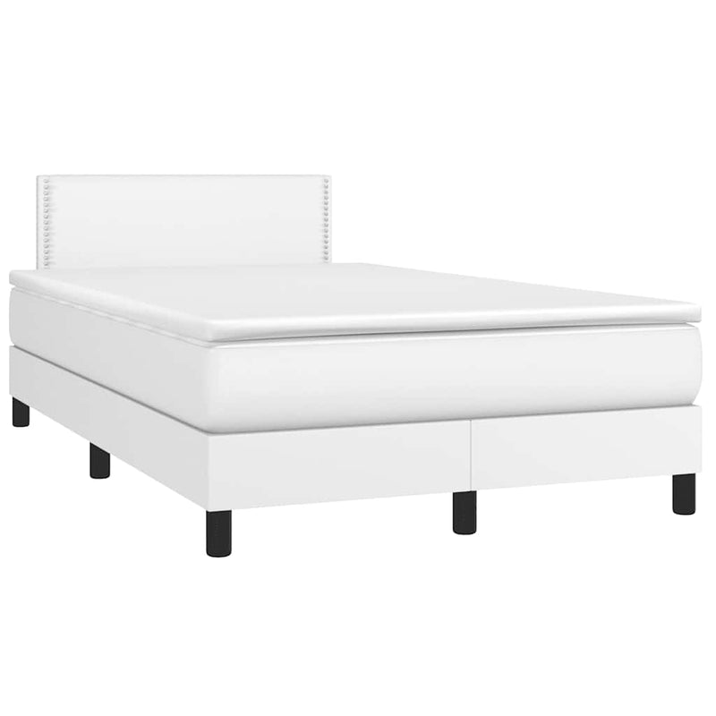 Pat cu arcuri, cu saltea și LED, alb, 120x190 cm, piele eco