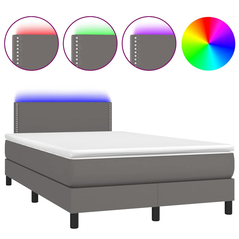 Pat cu arcuri, cu saltea și LED, gri, 120x190 cm, piele eco