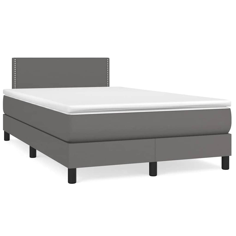 Pat cu arcuri, cu saltea și LED, gri, 120x190 cm, piele eco