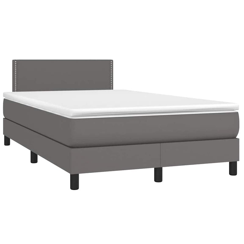 Pat cu arcuri, cu saltea și LED, gri, 120x190 cm, piele eco