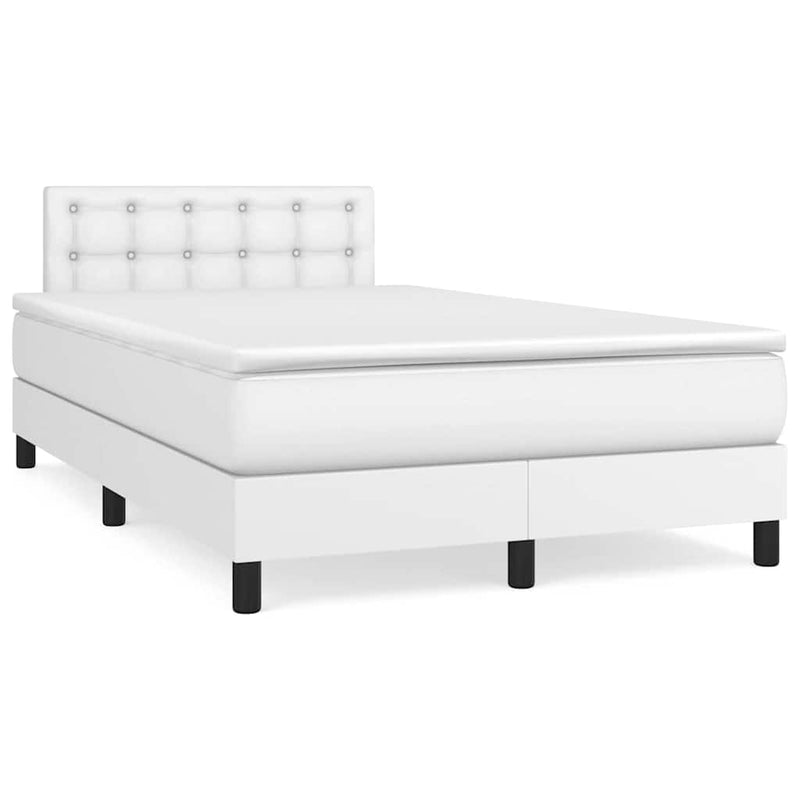 Pat box spring cu saltea și LED, alb, 120x190 cm, piele eco