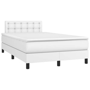 Pat box spring cu saltea și LED, alb, 120x190 cm, piele eco