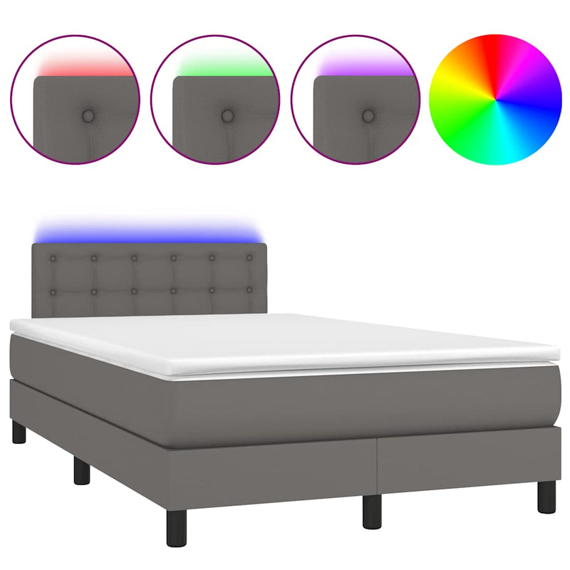 Pat cu arcuri, cu saltea și LED, gri, 120x190 cm, piele eco