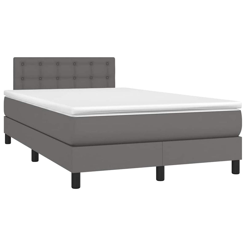 Pat cu arcuri, cu saltea și LED, gri, 120x190 cm, piele eco