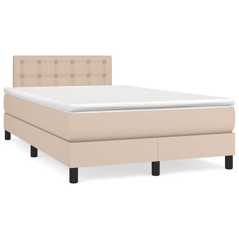 Pat cu arcuri, cu saltea și LED cappuccino 120x190 cm piele eco