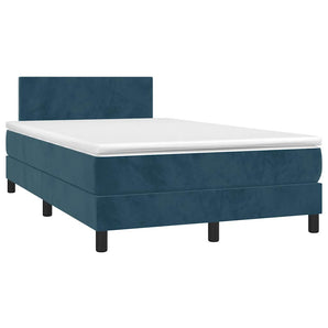Pat box spring cu saltea/LED albastru închis 120x190cm catifea