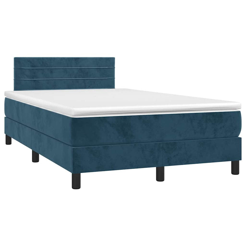 Pat box spring cu saltea/LED albastru închis 120x190cm catifea