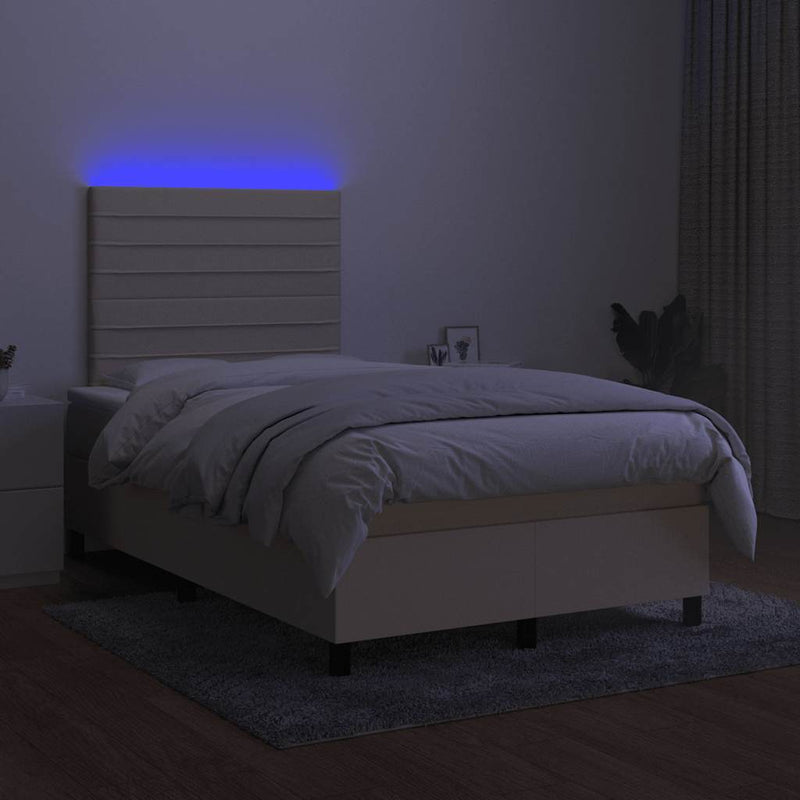 Pat cu arcuri, saltea și LED, crem, 120x190 cm, textil