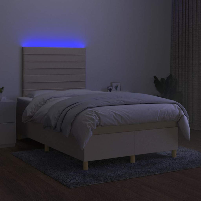 Pat cu arcuri, saltea și LED, crem, 120x190 cm, textil