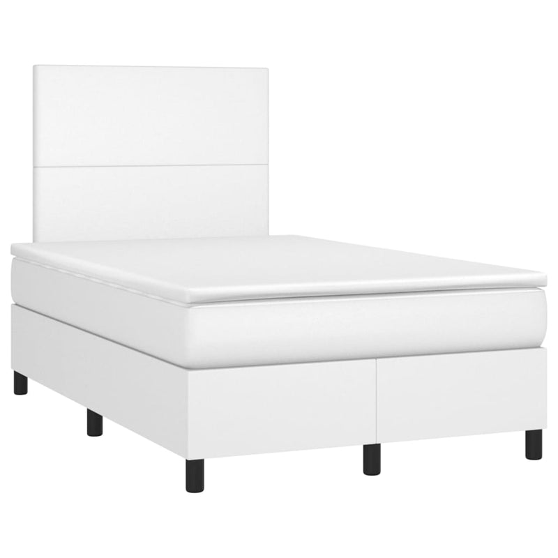 Pat box spring cu saltea și LED, alb, 120x190 cm, piele eco