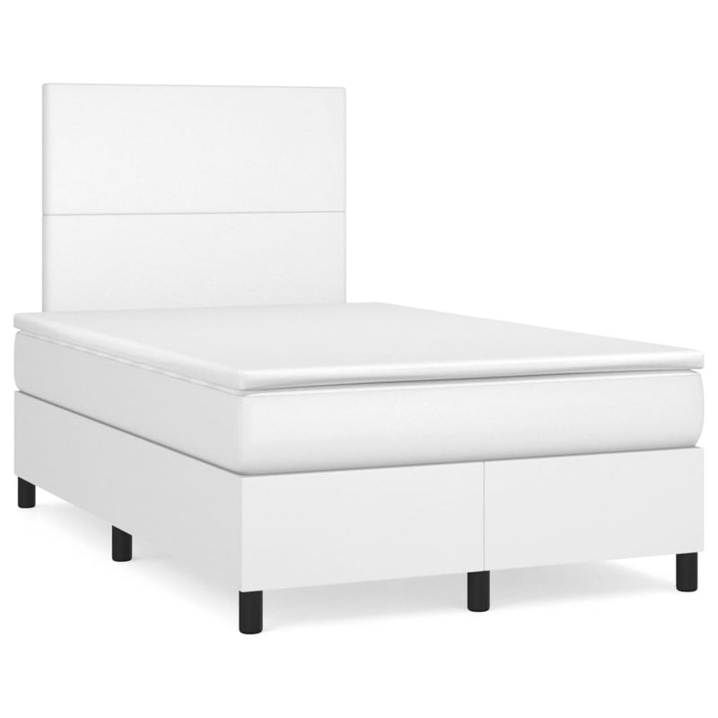 Pat box spring cu saltea și LED, alb, 120x190 cm, piele eco