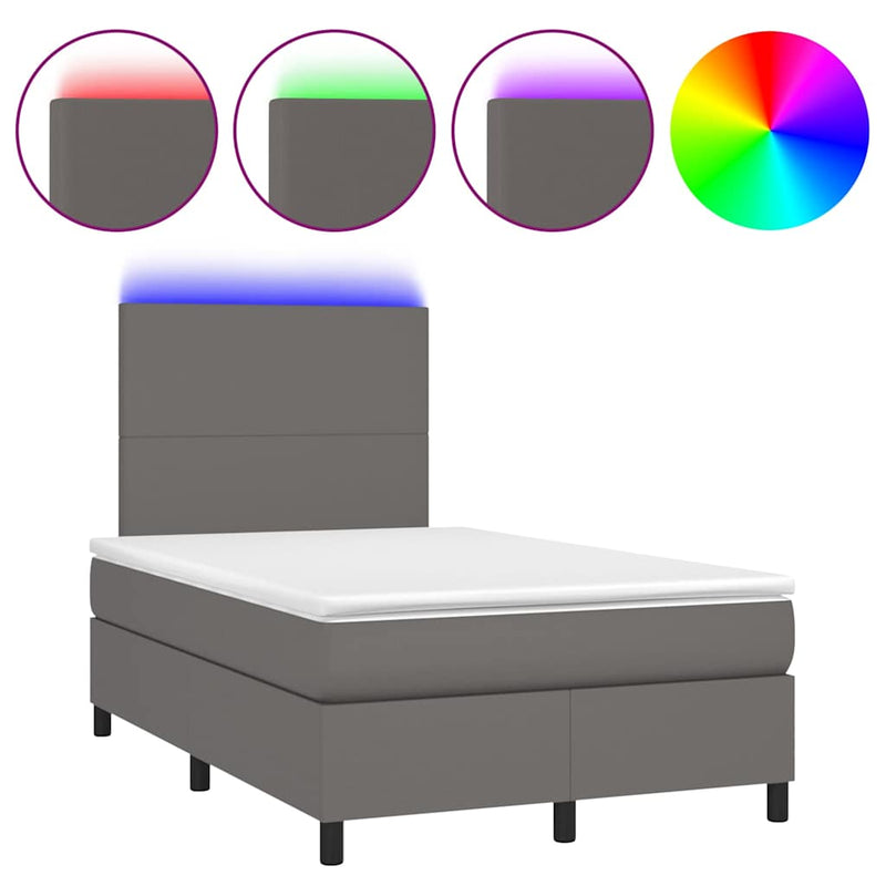 Pat cu arcuri, cu saltea și LED, gri, 120x190 cm, piele eco