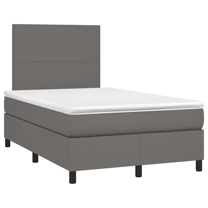 Pat cu arcuri, cu saltea și LED, gri, 120x190 cm, piele eco