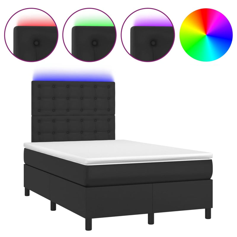 Pat box spring cu saltea și LED, negru, 120x190 cm, piele eco
