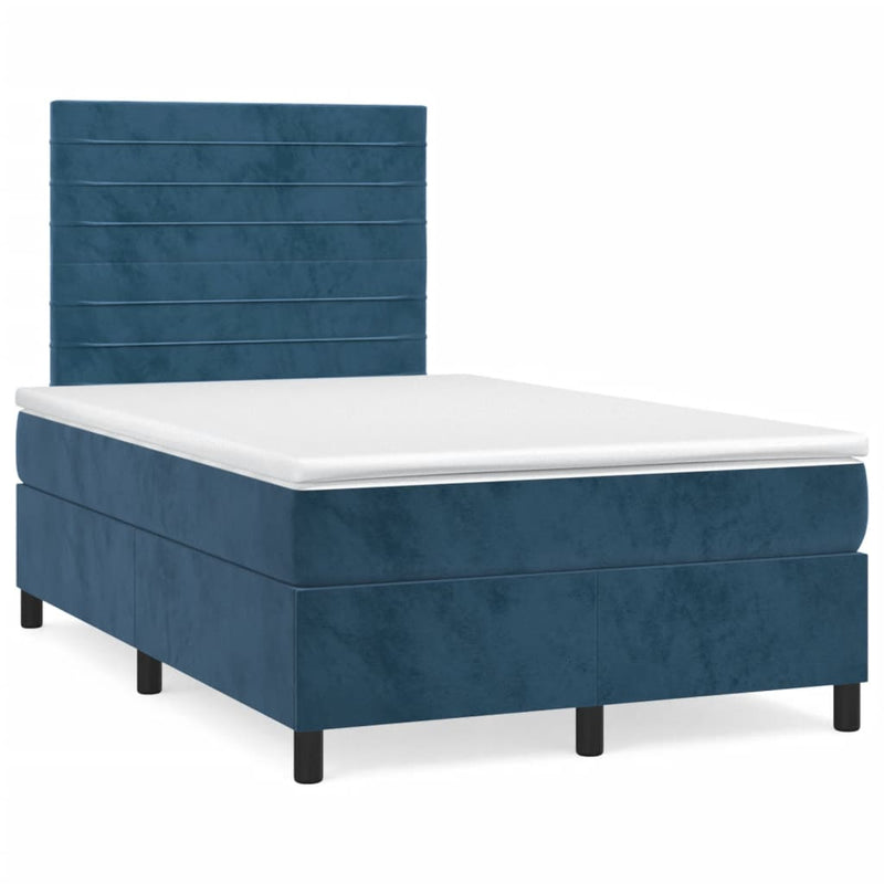 Pat box spring cu saltea/LED albastru închis 120x190cm catifea