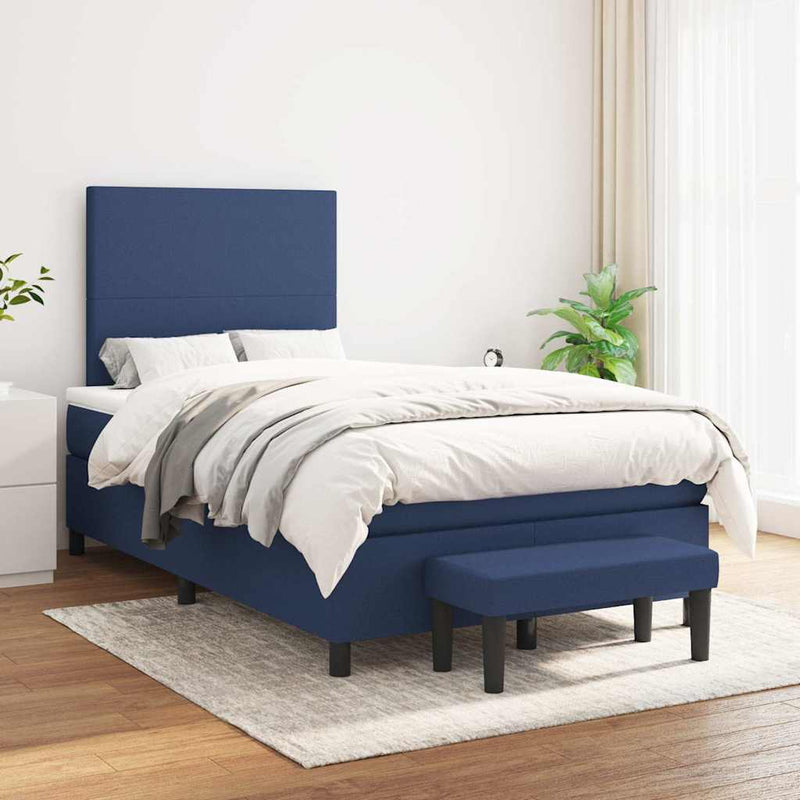 Pat box spring cu saltea, albastru, 120x190 cm, material textil
