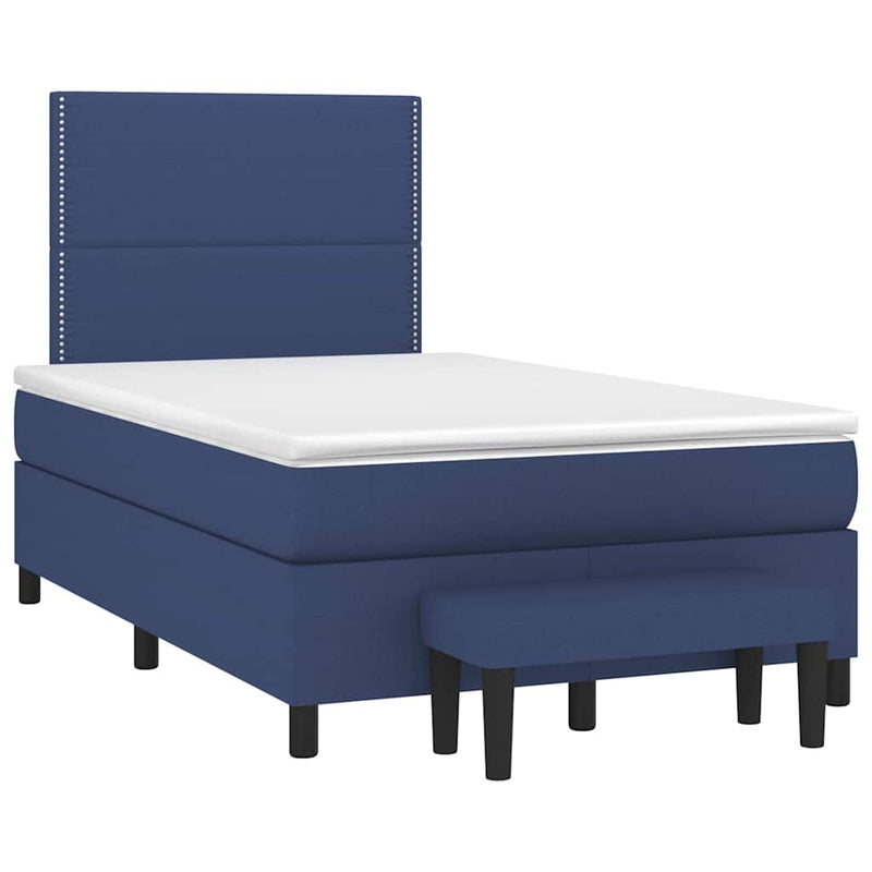 Pat box spring cu saltea, albastru, 120x190 cm, material textil
