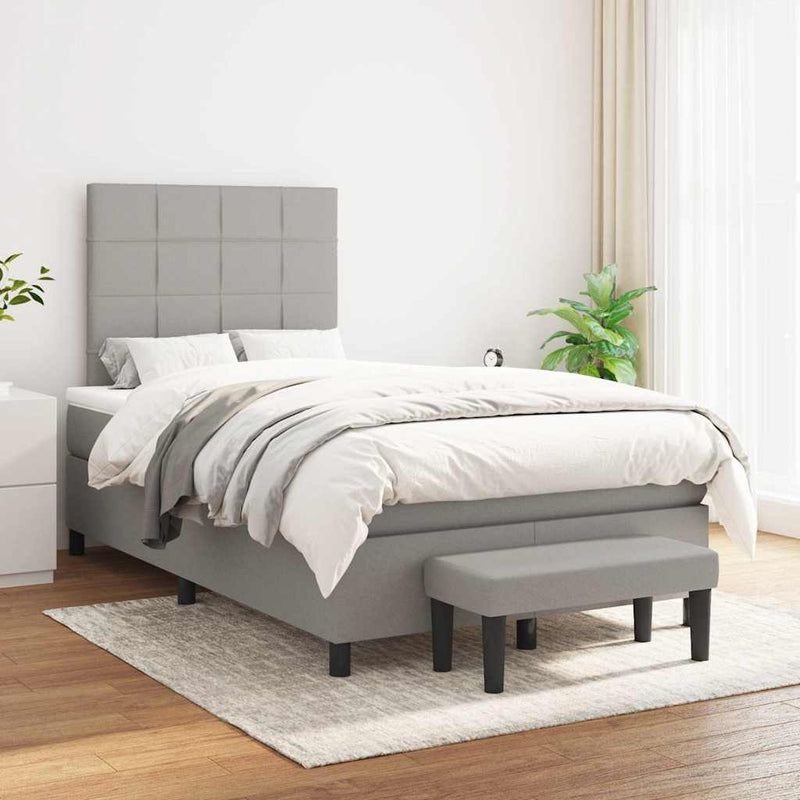Pat box spring cu saltea, gri deschis, 120x190 cm, textil