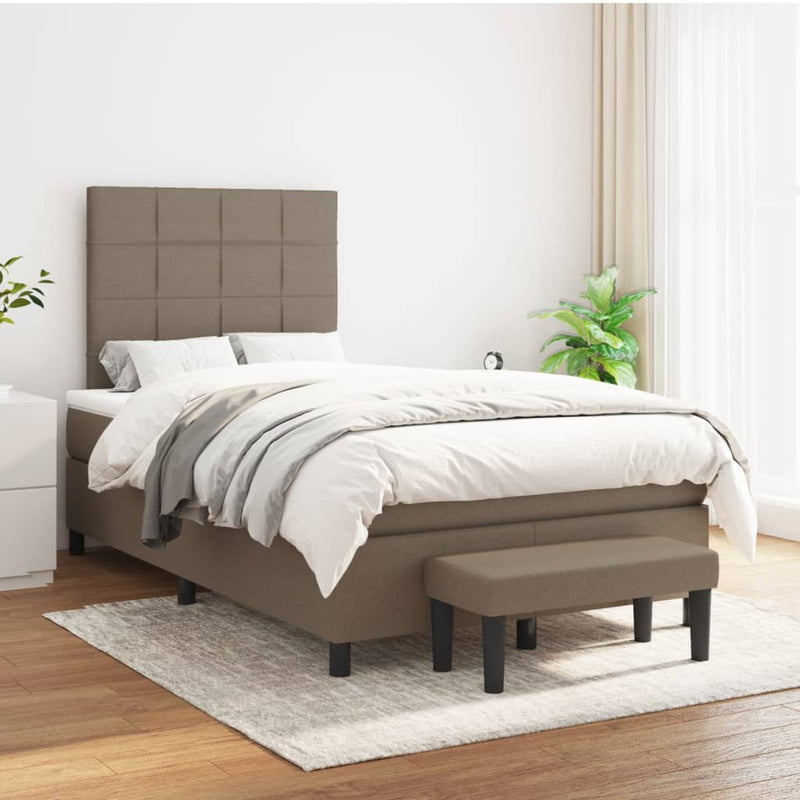Pat box spring cu saltea, taupe, 120x190 cm material textil