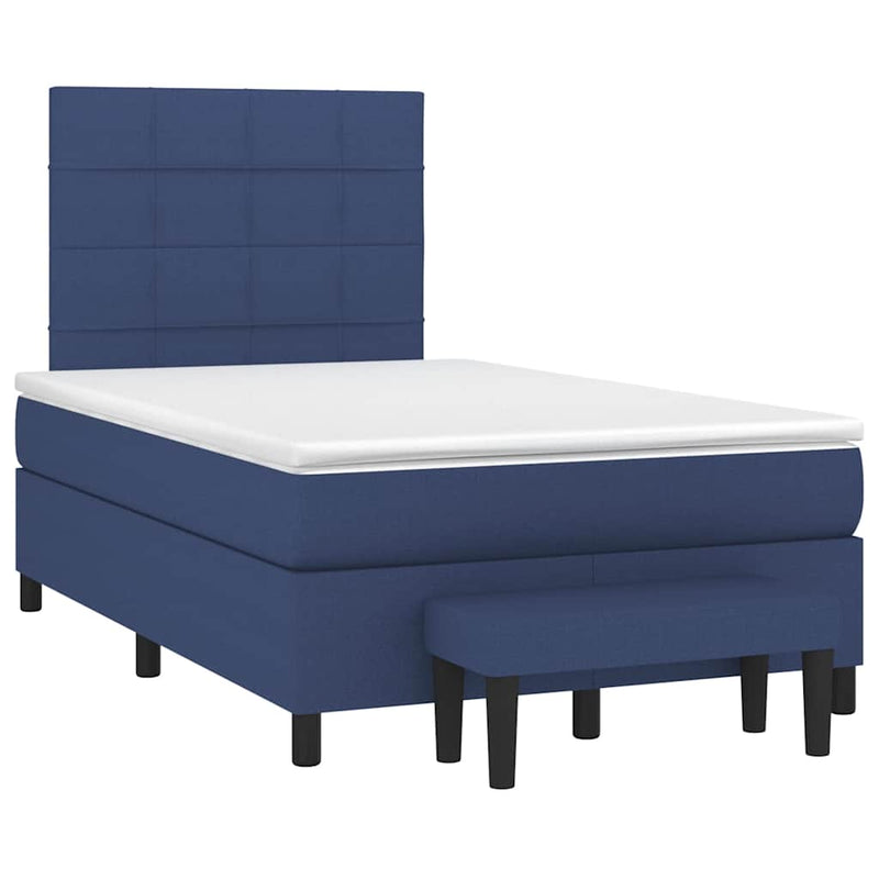 Pat box spring cu saltea, albastru, 120x190 cm, material textil