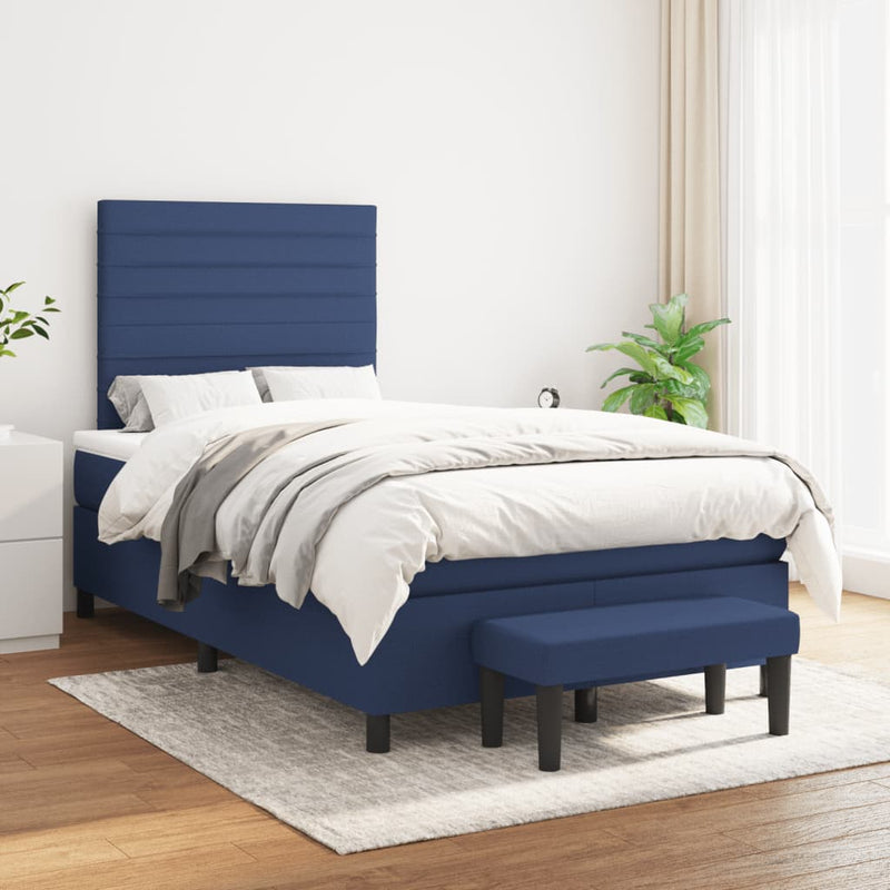 Pat box spring cu saltea, albastru, 120x190 cm, material textil