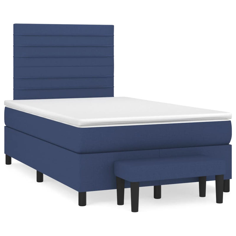 Pat box spring cu saltea, albastru, 120x190 cm, material textil