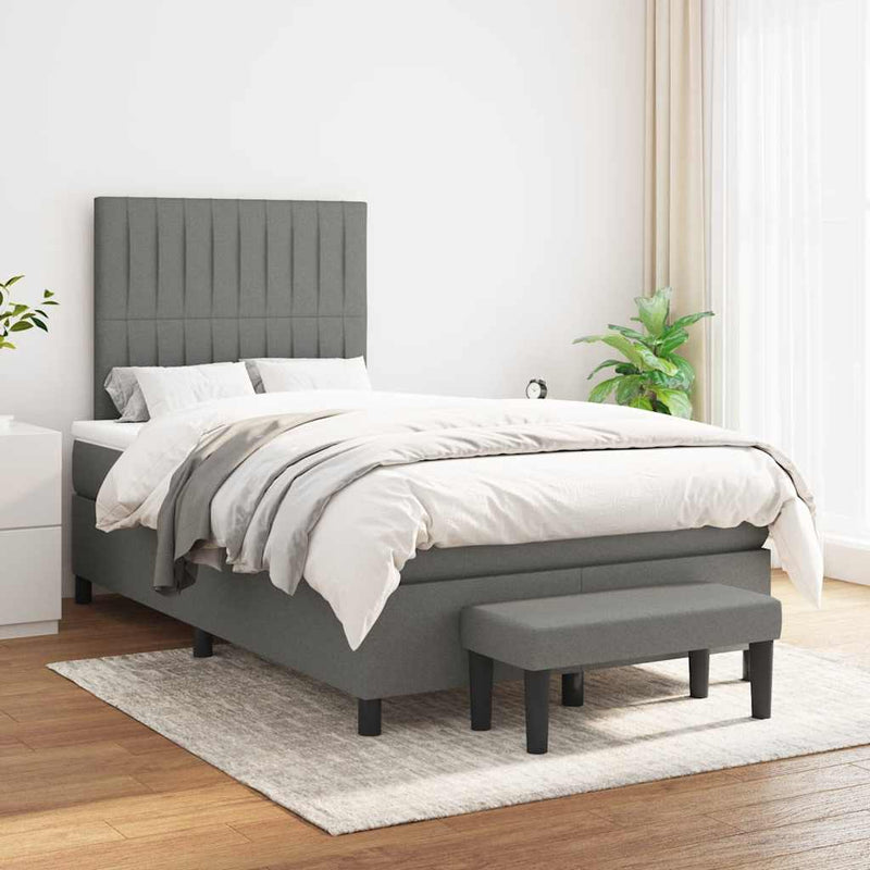Pat box spring cu saltea, gri închis, 120x190 cm, textil