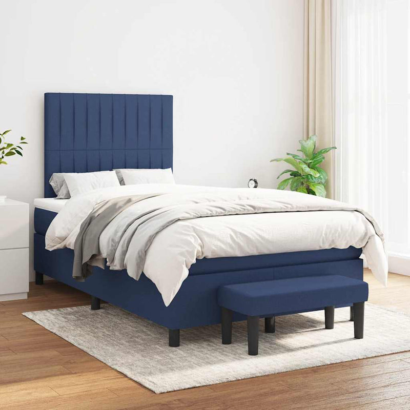 Pat box spring cu saltea, albastru, 120x190 cm, material textil