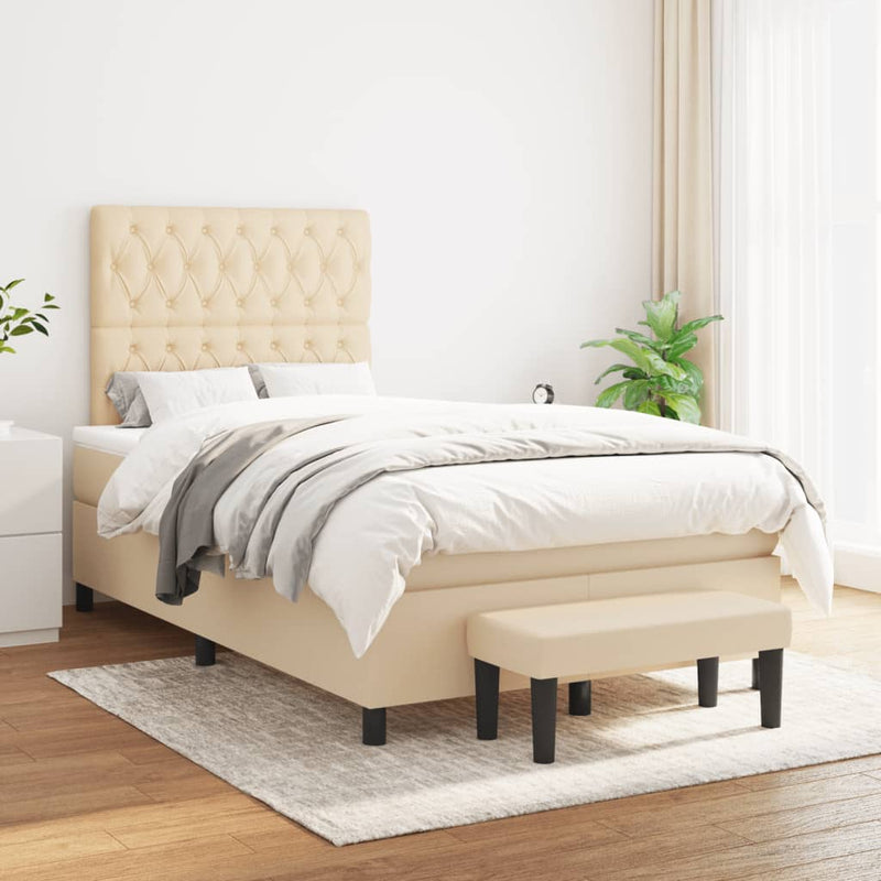 Pat continental cu saltea, crem, 120x190 cm, textil